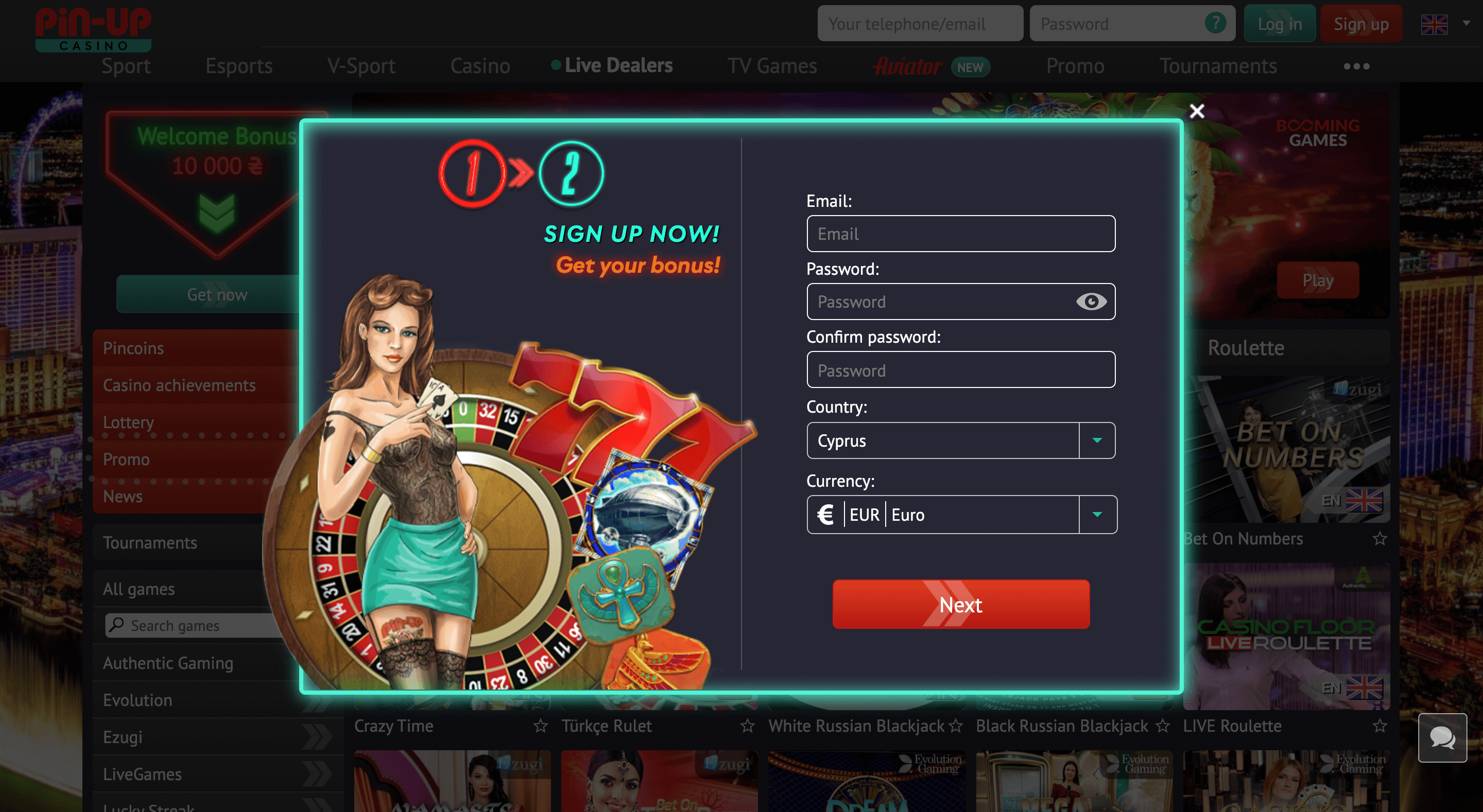 pin up casino registration